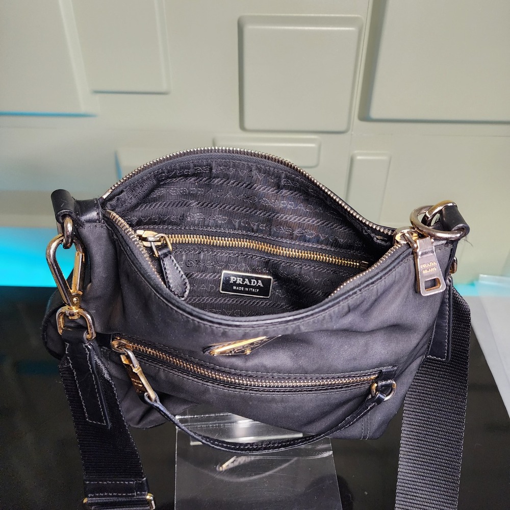 Prada Crossbody Bag Women Small Tessuto Nylon Gold Hardware Good - Picture 5 of 16